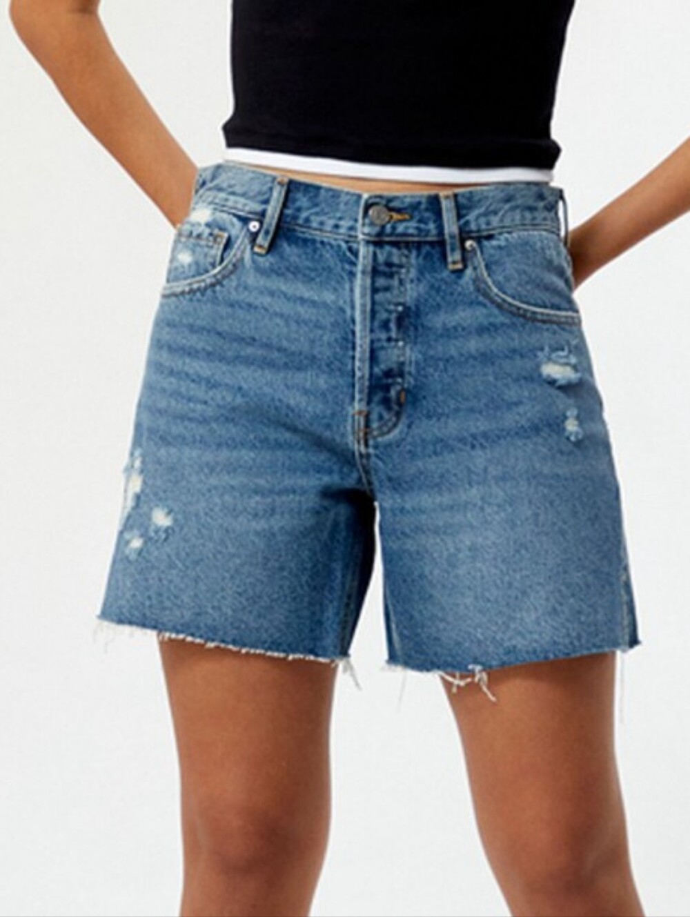 PacSun Medium Blue High-Rise Denim Shorts with Raw Hem